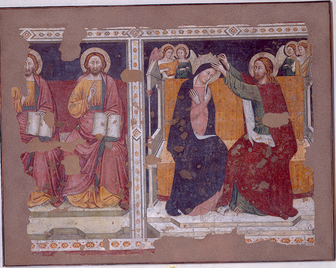 Trinità con incoronazione di Maria Vergine (dipinto, frammento) di Maestro del 1355 (metà sec. XIV)