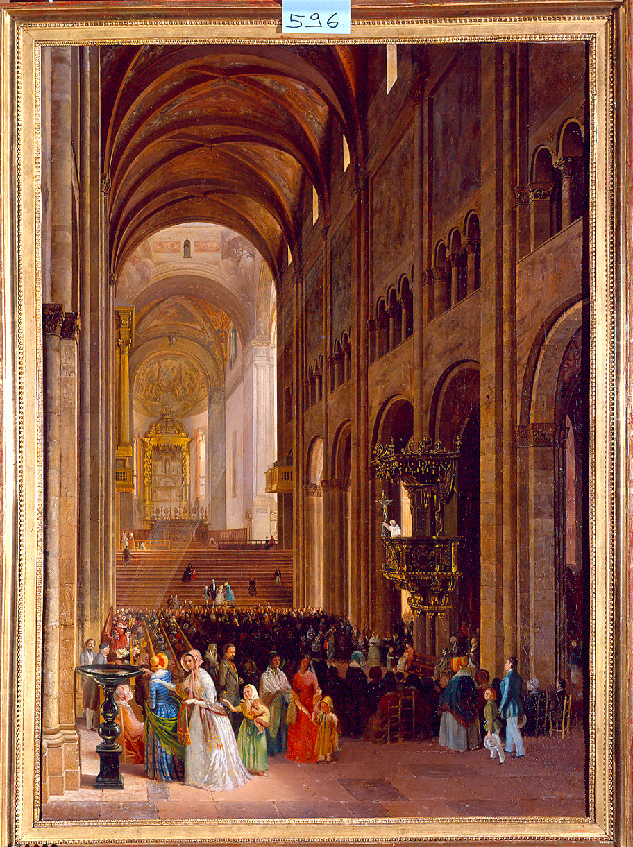 Interno del Duomo durante la predica (dipinto) di Marchesi Luigi (sec. XIX)