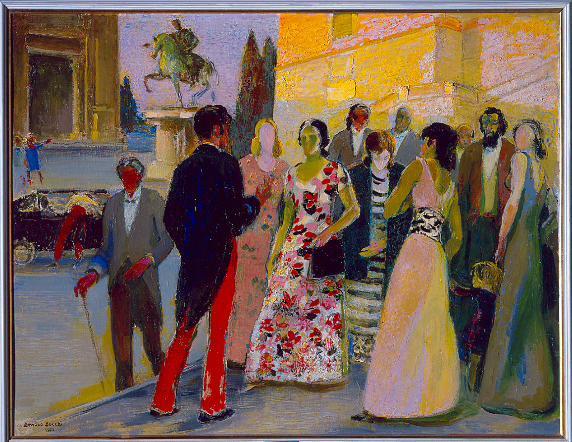 Aspettando la sposa (dipinto) di Bocchi Amedeo (sec. XX)