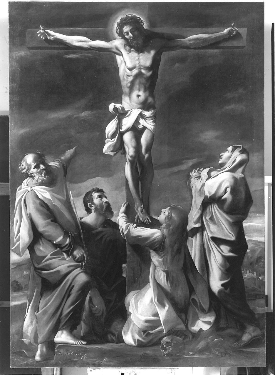 Crocifissione di Cristo con la Madonna , San Pietro, San Paolo e Santa Maria Maddalena (dipinto) di Lanfranco Giovanni (sec. XVII)