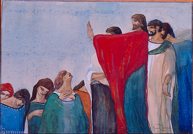 Cristo predica alle turbe (dipinto) di Robuschi Gino (sec. XX)