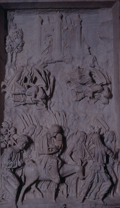 Fuga in Egitto (rilievo) di Amadeo Giovanni Antonio (e aiuti) (sec. XV)
