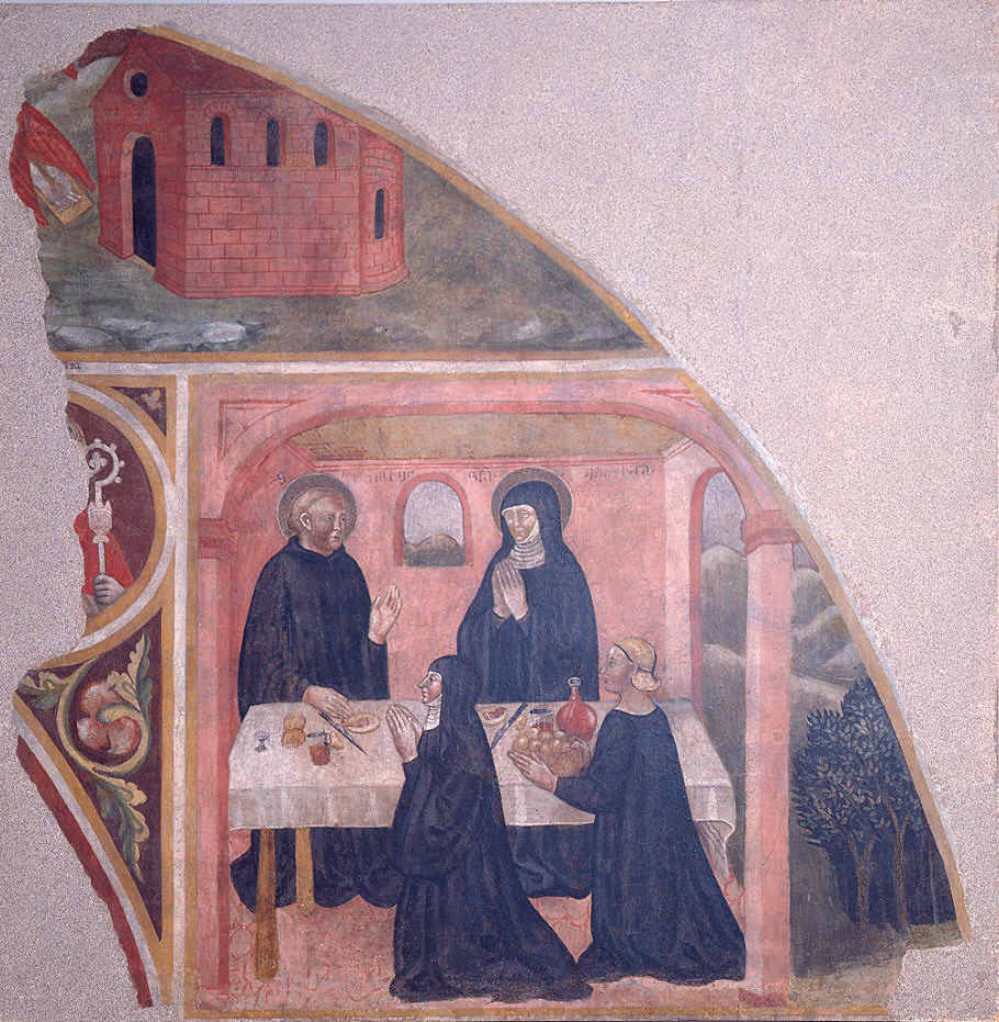 Episodi della leggenda dei Santi Benedetto e Scolastica (dipinto, frammento) di Loschi Jacopo (terzo quarto sec. XV)