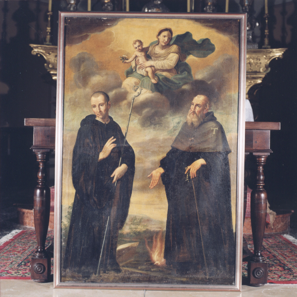 madonna con bambino in gloria con san mauro e sant'antonio abate (dipinto) - ambito parmense (fine sec. XVII)