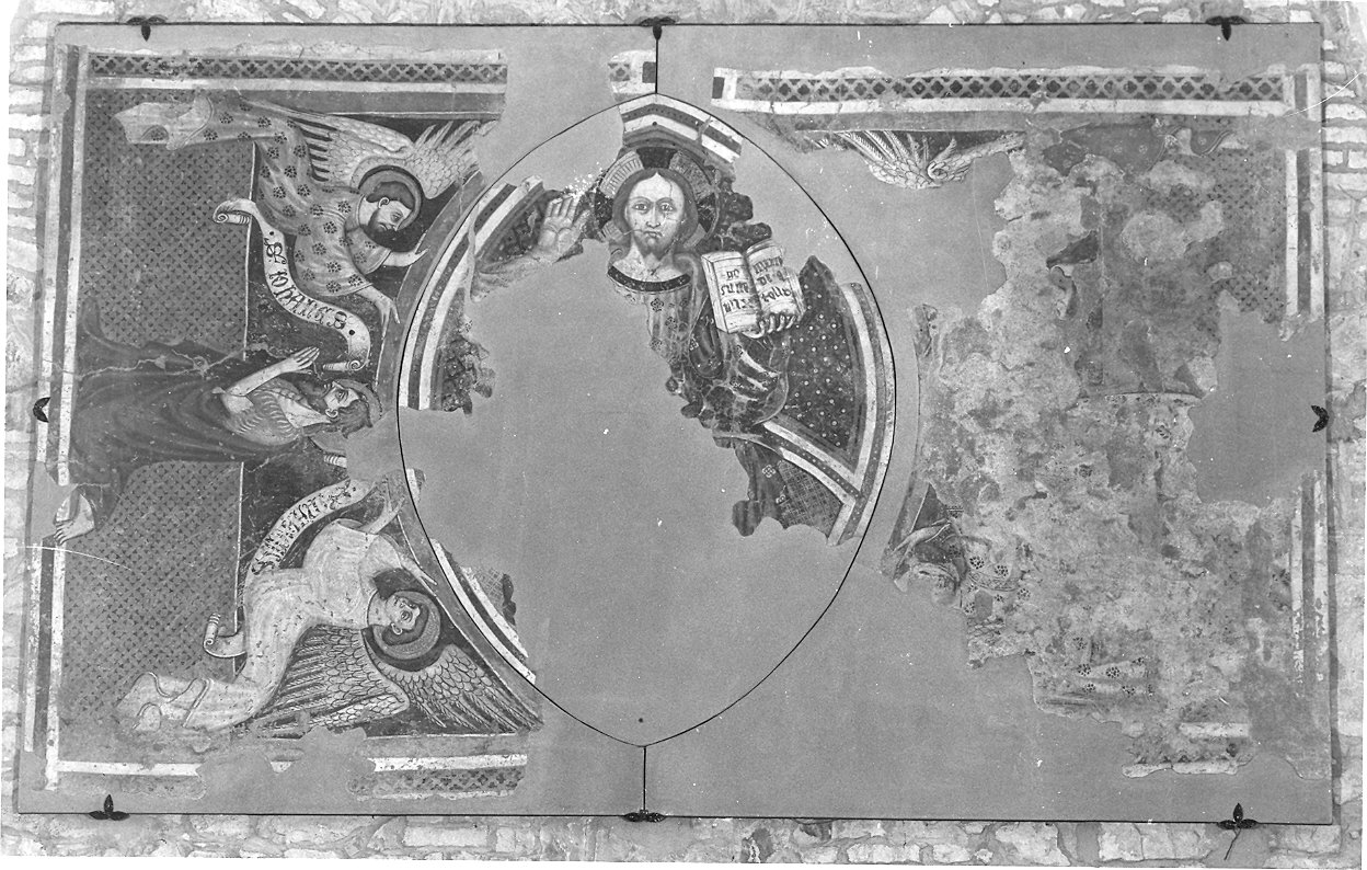 Cristo benedicente, angeli e San Giovanni Battista (dipinto, frammento) - ambito parmense (metà sec. XV)