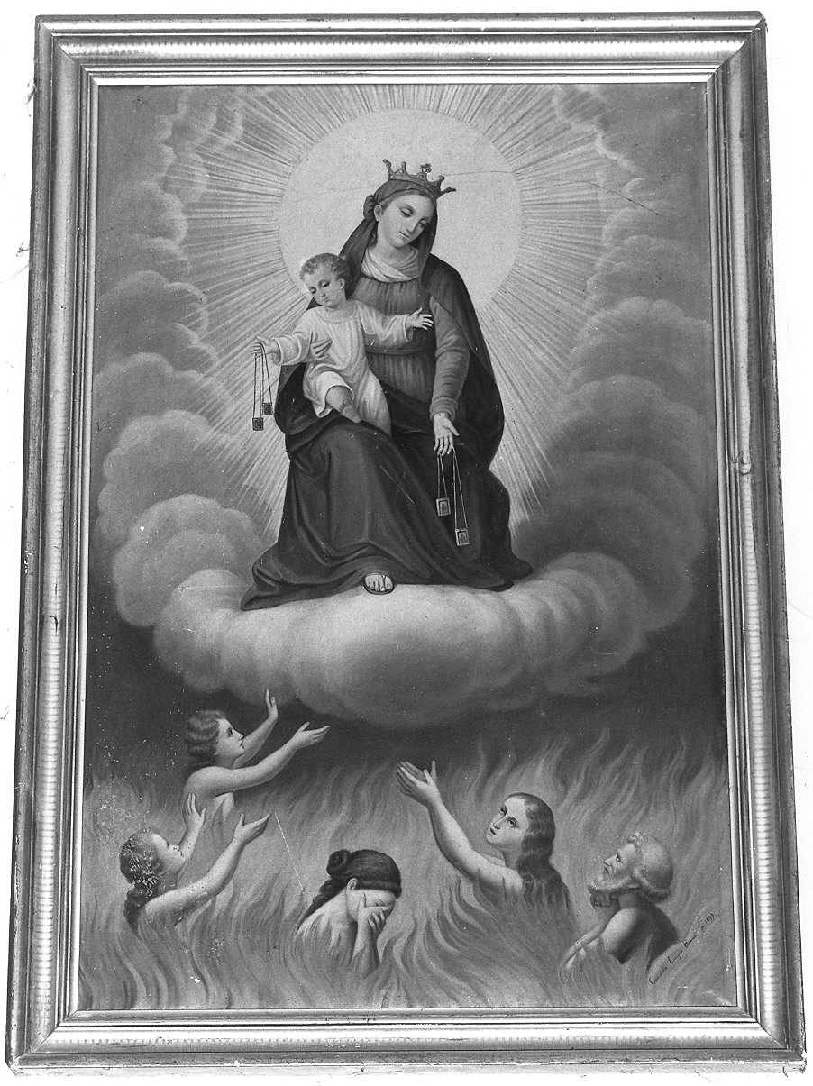 Madonna con Bambino, angeli e anime purganti (dipinto) di Bozzini Candida Luigia (sec. XIX)