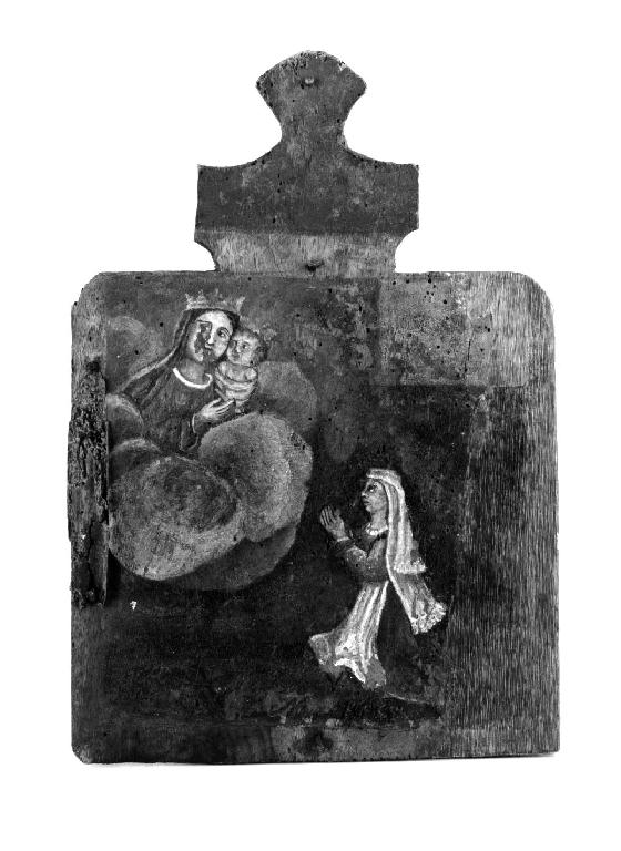 Madonna del Boschetto invocata da una devota, Madonna con Bambino e devota genuflessa orante (ex voto dipinto) - ambito parmense (sec. XVII)