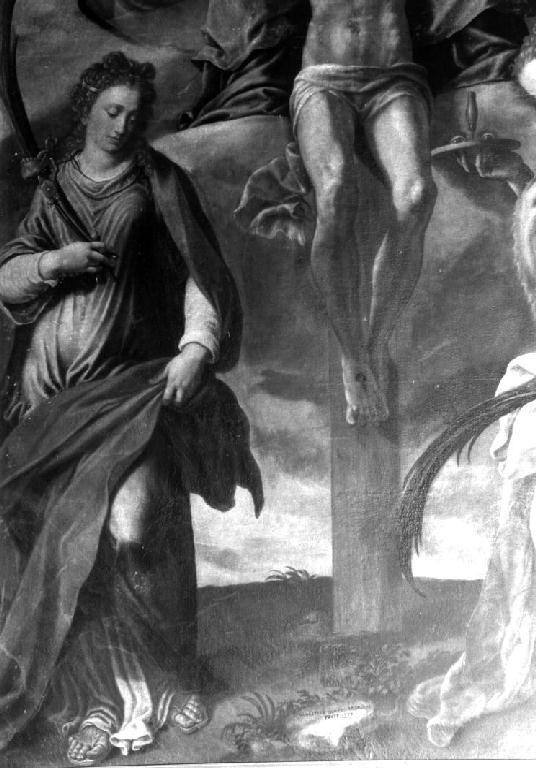 Trinità con Santa Apollonia e Santa Lucia (dipinto) di Campi Vincenzo (sec. XVI)