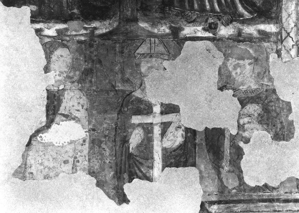 vescovo e figure maschili (dipinto, frammento) - ambito emiliano-lombardo (fine sec. XIV)