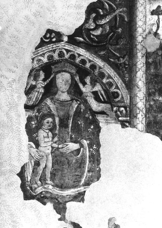 Madonna con Bambino in maestà incoronata da due angeli (dipinto, frammento) - ambito emiliano-lombardo (fine/inizio secc. XV/ XVI)
