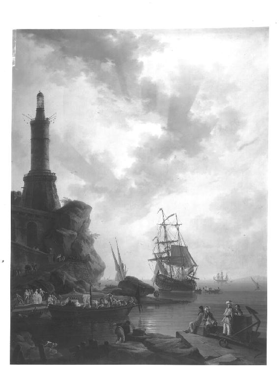 Marina con una nave allo scalo (dipinto) di De La Croix Charles (sec. XVIII)