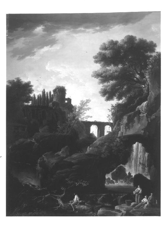 paesaggio con le cascate dell'Aniene a Tivoli (dipinto) di De La Croix Charles (sec. XVIII)