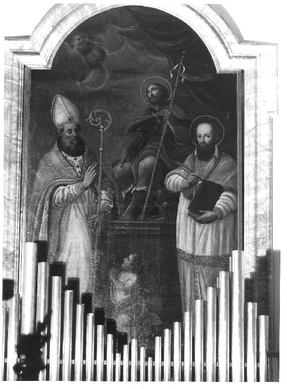 San Rocco con San Claudio e San Biagio (dipinto) di Ferrari Paolo (metà sec. XVIII)