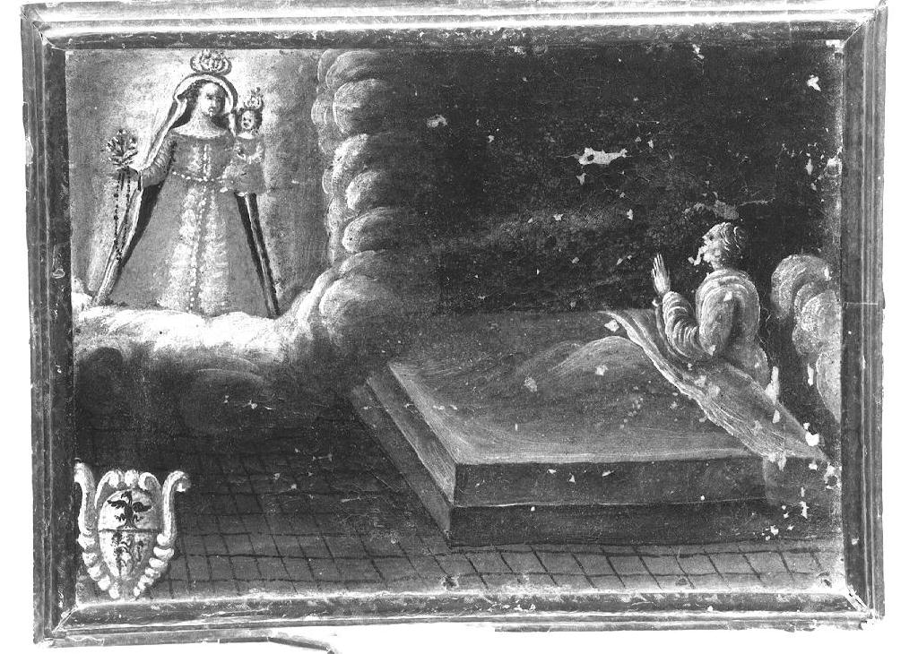 Madonna con Bambino appare a malato in un letto (ex voto dipinto) - ambito parmense (sec. XVIII)