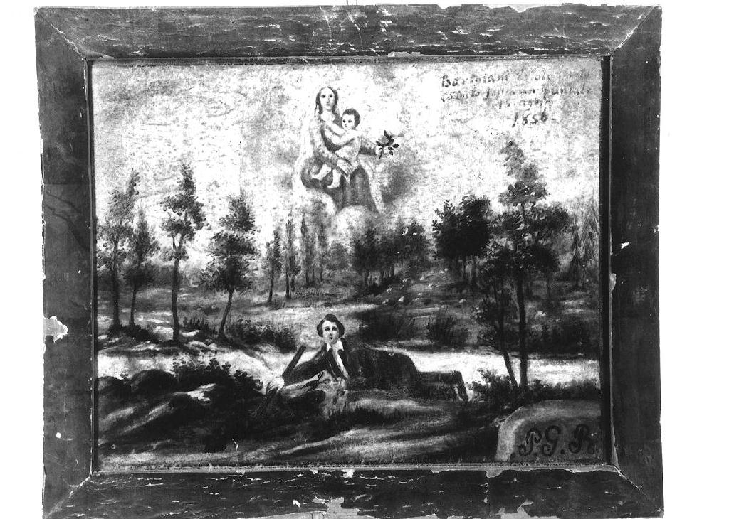 Madonna con Bambino appare mentre un bambino sta cadendo (ex voto dipinto) - ambito reggiano (sec. XIX)