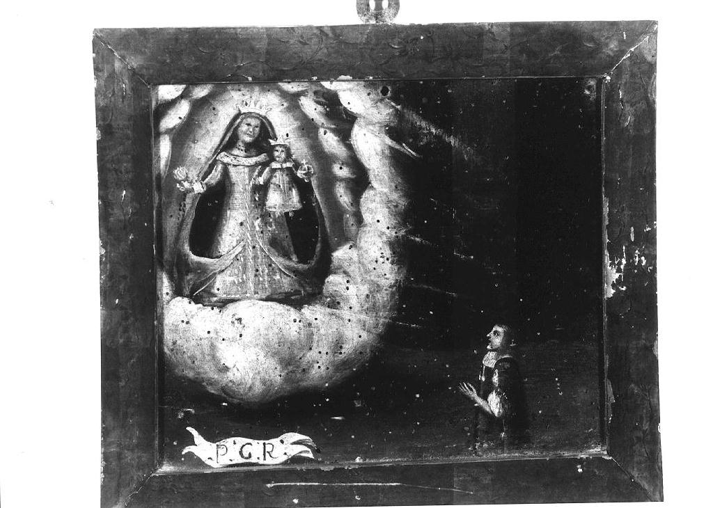 Madonna del Rosario appare a uomo che prega (ex voto dipinto) - ambito emiliano (sec. XVII)