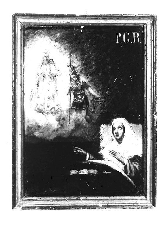 Madonna del Rosario e San Michele Arcangelo appaiono a malata (ex voto dipinto) - ambito italiano (secc. XIX/ XX)