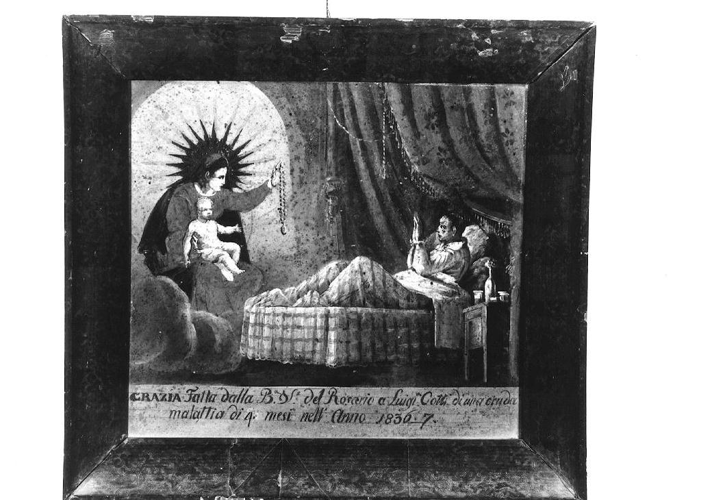 Madonna del Rosario appare a malato (ex voto dipinto) - ambito italiano (sec. XIX)