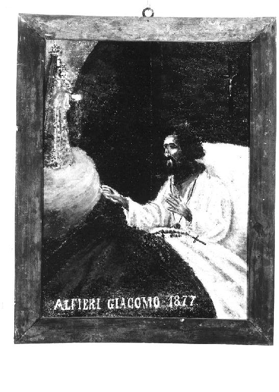 uomo malato prega la Madonna del Rosario (ex voto dipinto) - ambito emiliano (sec. XIX)