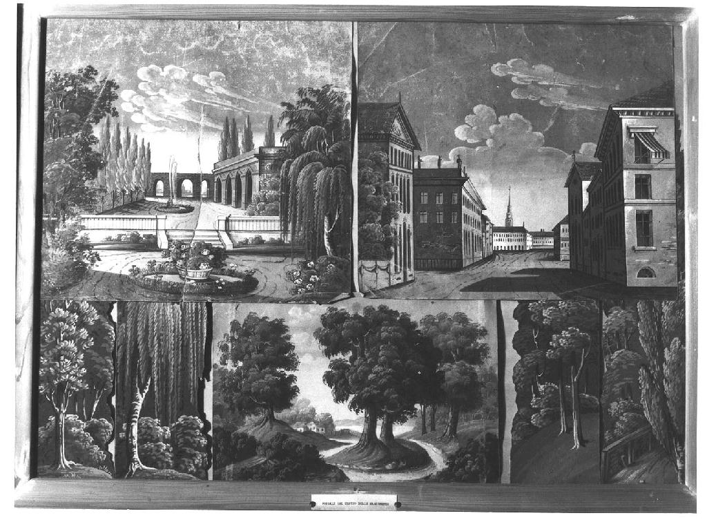 scene boscherecce; scena di città; scena di un giardino (dipinto, insieme) - ambito parmense (prima metà sec. XIX)