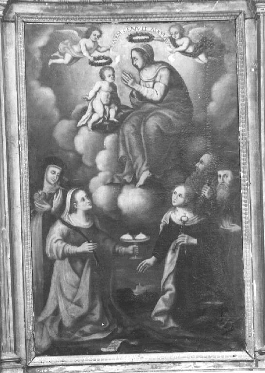 Madonna della Ghiara e Sant'Agata, Santa Teresa, Sant'Apollonia, Sant'Antonio Abate (pala d'altare) di Corti Pietro (sec. XVII)