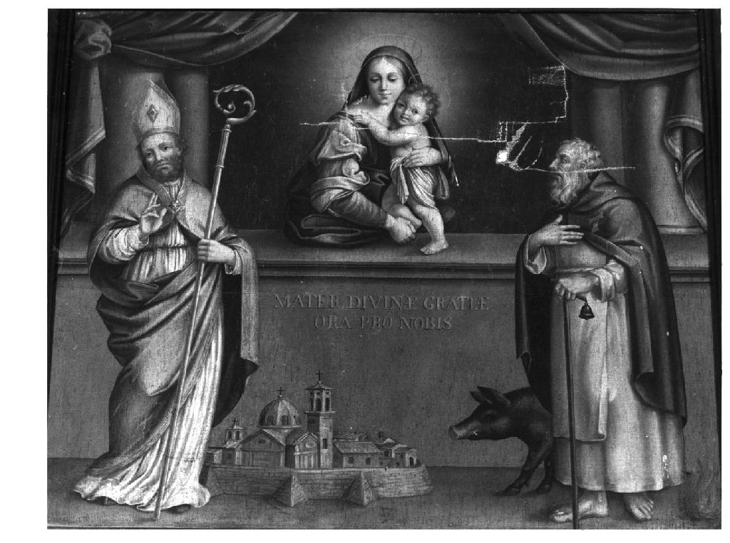 Madonna con Bambino, San Prospero e Sant'Antonio Abate (dipinto) - ambito parmense (sec. XIX)