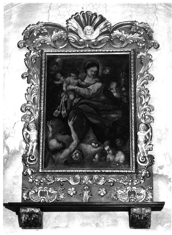 Madonna con Bambino che porge gli scapolari alle anime purganti (dipinto) - ambito emiliano (sec. XVII)
