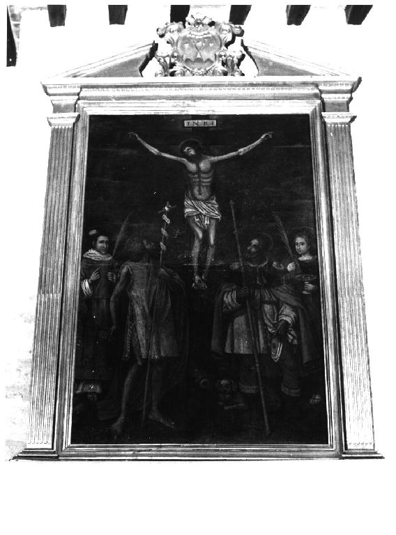 Cristo in croce, Santa Lucia, San Rocco, San Giovanni Battista e Santo Stefano (?) (dipinto) - ambito emiliano (sec. XVII)