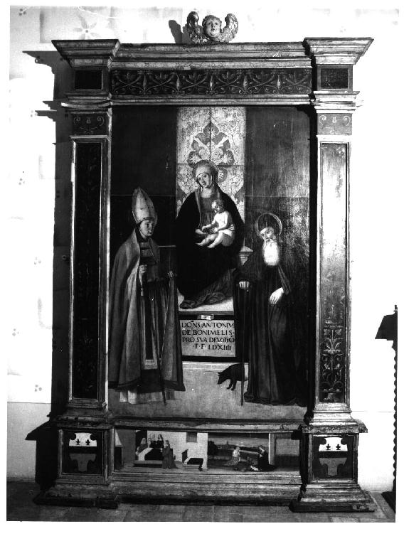 Madonna con Bambino, Sant'Ilario (?) e Sant'Antonio Abate (dipinto) di Mazzola Pier Ilario, Mazzola Michele (sec. XVI)