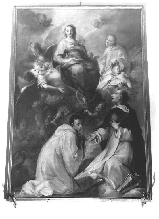 Immacolata con i SS. Brunone e Tommaso d'Aquino che presenta il monaco donatore (dipinto) di Stern Ignazio (sec. XVIII)