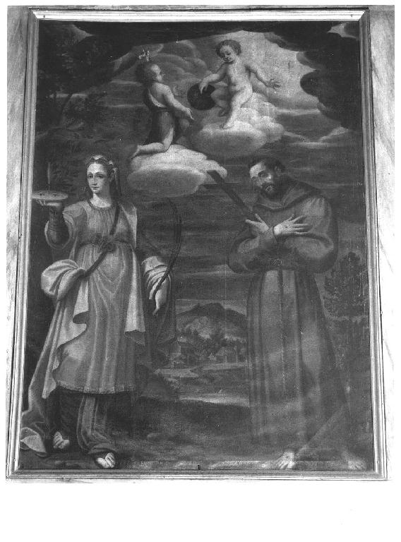 Gesù Bambino con San Giovannino, Santa lucia e San Francesco (dipinto, opera isolata) di Mainardi Andrea detto Chiaveghino (sec. XVII)