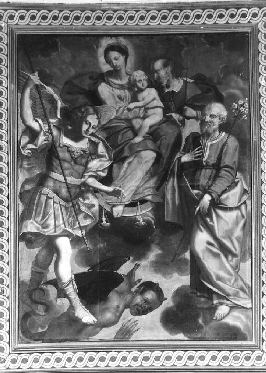 Madonna con Bambino tra San Michele Arcangelo, San Giuseppe e altro Santo (pala d'altare) - ambito parmense (sec. XVII)