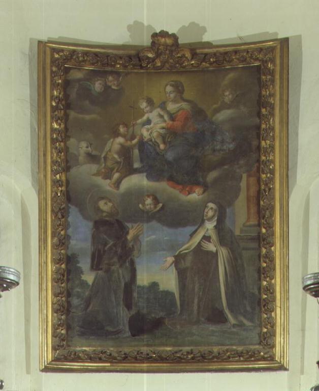 Madonna con Bambino e San Giovannino,San Francesco e Santa Chiara (pala d'altare) di Barbieri Giovanni Francesco detto Guercino (scuola) (seconda metà sec. XVII)