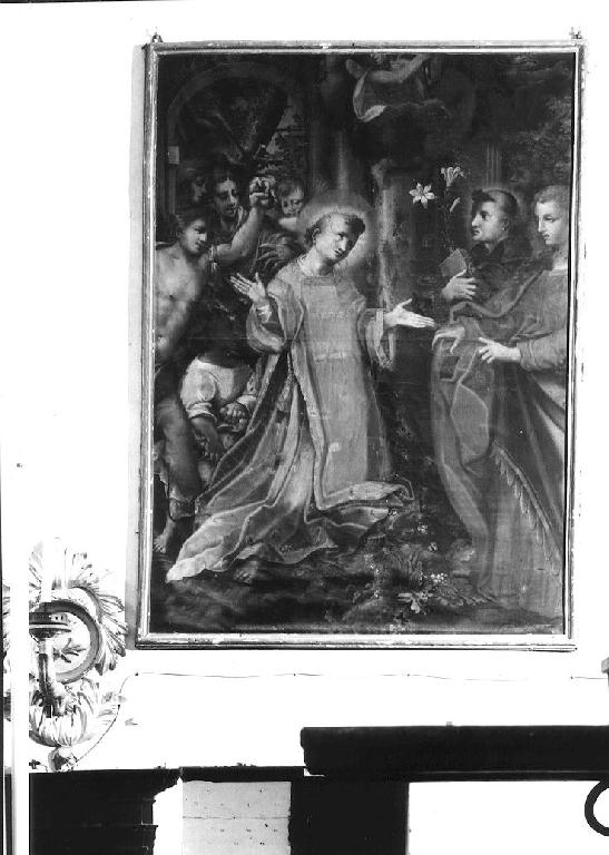 Martirio di Santo Stefano con Sant'Antonio da Padova e Santo (dipinto) di Mazzola Bedoli Alessandro (attribuito) (sec. XVI)