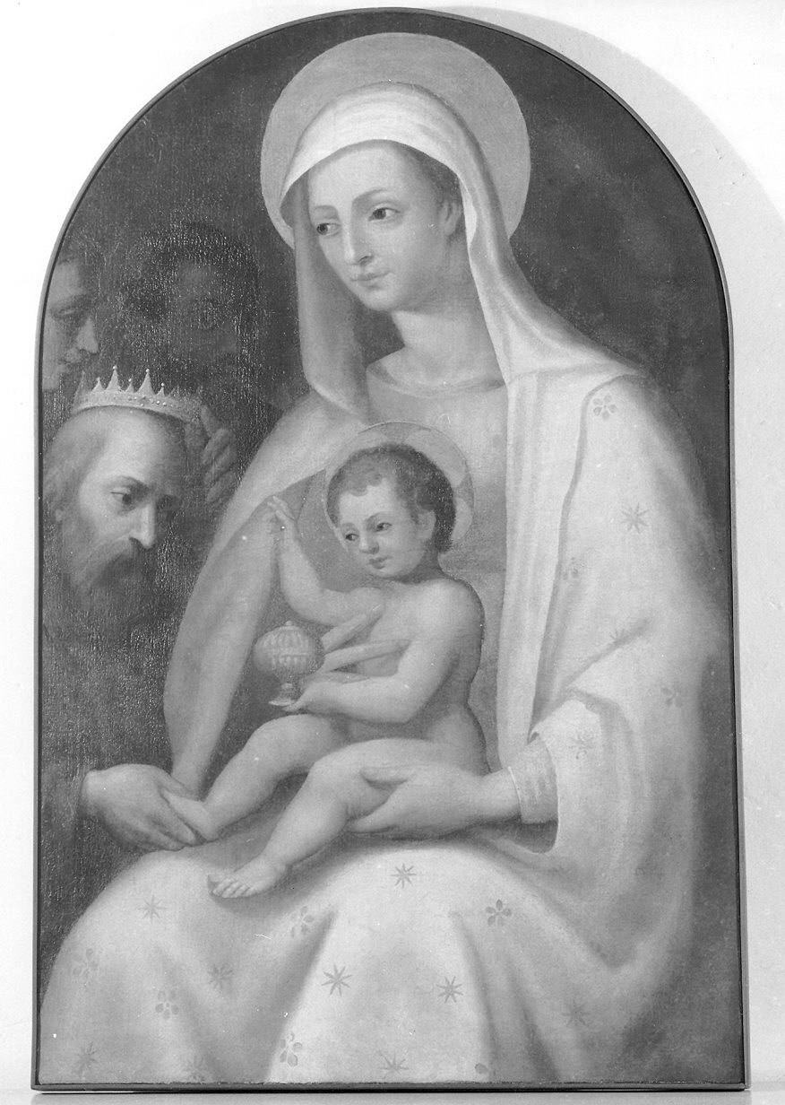 MADONNA DEL BORGO, MADONNA CON BAMBINO E I RE MAGI (dipinto) - ambito parmense (primo quarto sec. XVII)