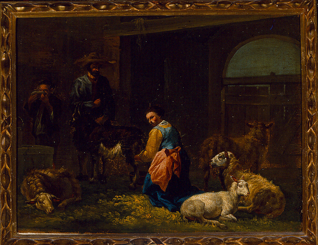 interno di stalla (dipinto) - ambito olandese (sec. XVII)