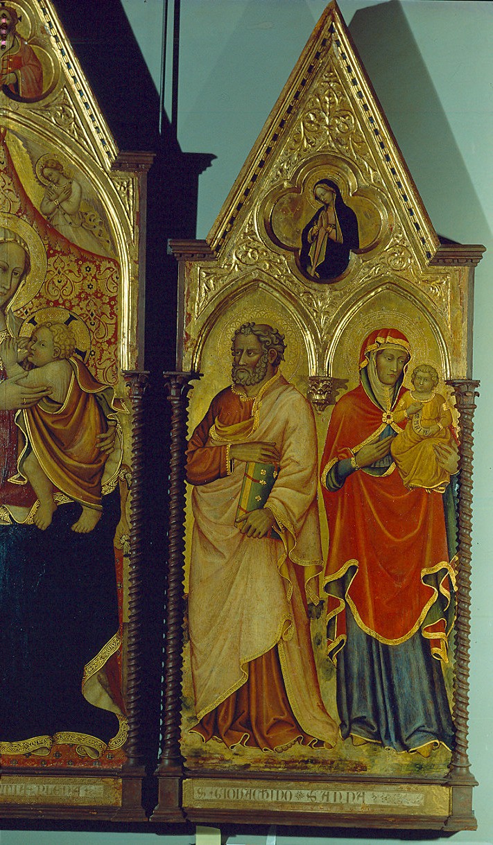 Santi Gioacchino e Anna, che tiene in braccio la Vergine bambina/ Vergine annunciata (dipinto) - ambito pisano (secc. XIV/ XV)
