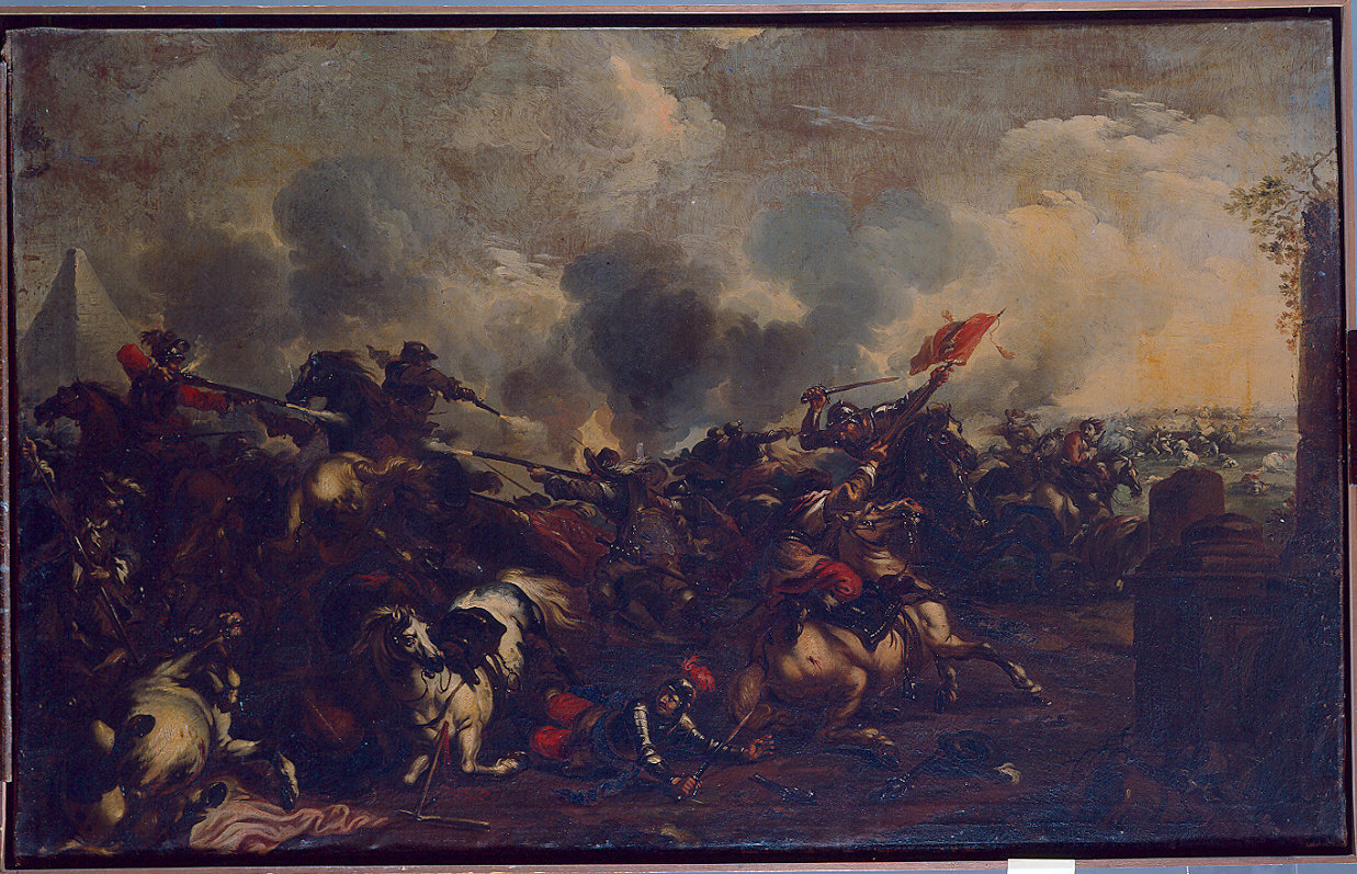 Battaglia nei pressi di una piramide (dipinto) di Monti Francesco detto Brescianino (seconda metà sec. XVII)