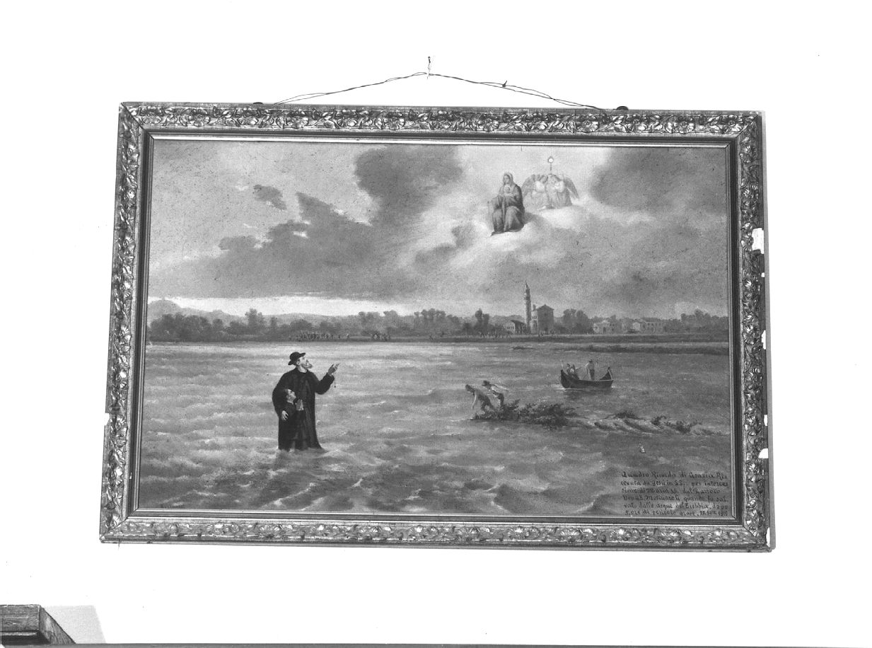 Don Luigi Molinaroli salvato dalle acque del fiume Trebbia (dipinto) - ambito piacentino (sec. XX)