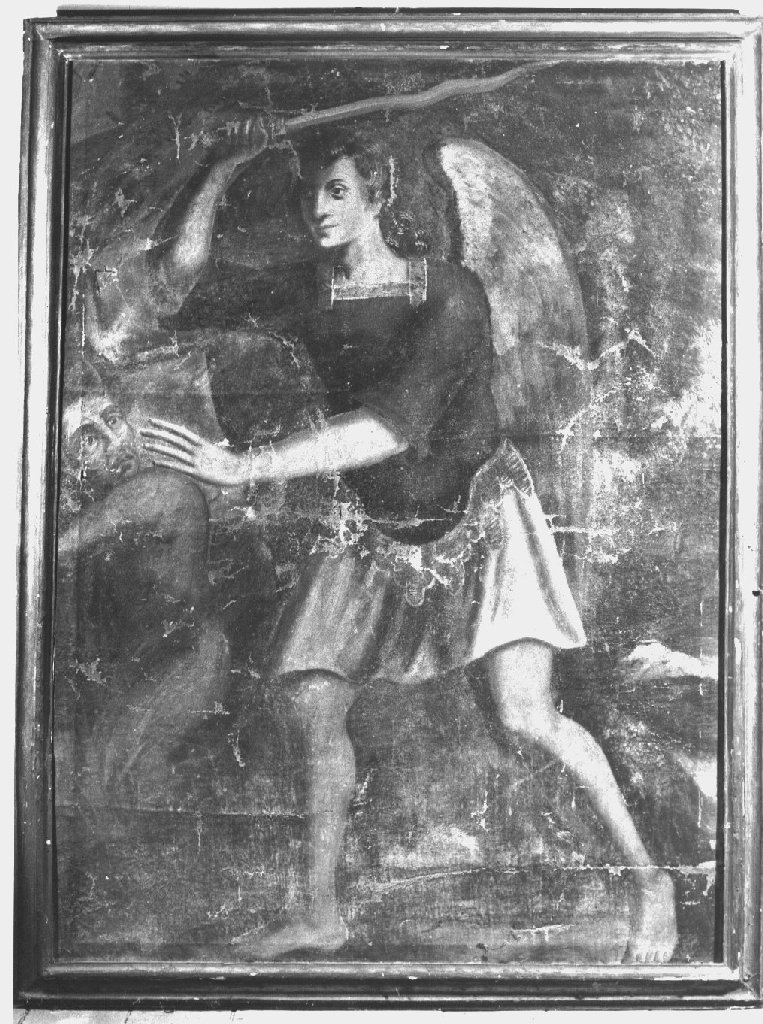 S. Michele Arcangelo combatte Satana (dipinto, opera isolata) - ambito piacentino (sec. XIX)