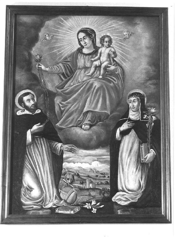 La Madonna del Rosario, Madonna con bambino tra San Domenico e Santa Caterina (dipinto) - bottega piacentina (seconda metà sec. XVII)