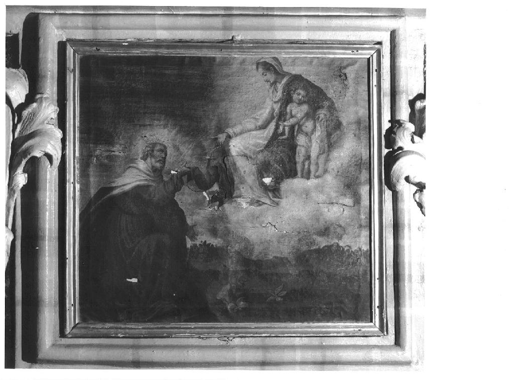 Madonna con Bambino che consegna lo scapolare a San Simone Stock (dipinto) di Mainardi Andrea detto Chiaveghino (fine/inizio secc. XVI/ XVII)