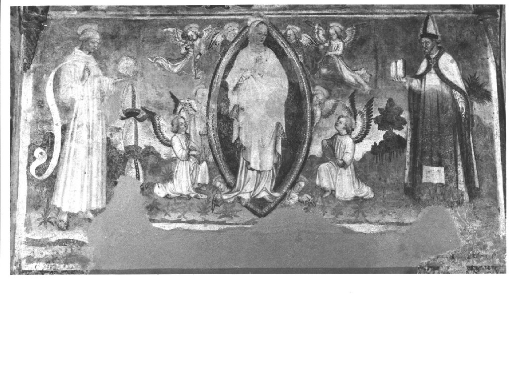 Madonna Immacolata in mandorla con San Bernardino da Siena e San Bernardo di Clairvaux (dipinto) di Bembo Bonifacio (e aiuti), Bembo Benedetto (attribuito) (sec. XV)