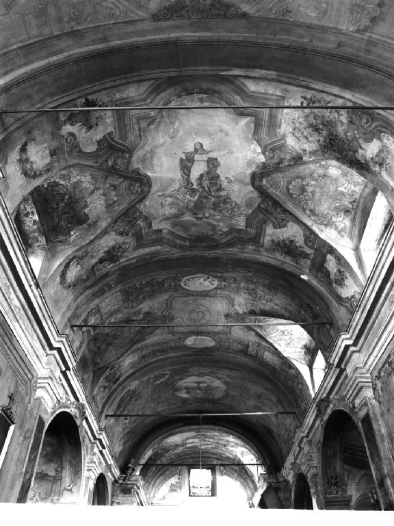 scene religiose con motivi decorativi floreali e a finta architettura (decorazione pittorica) di Aspetti Alberto (sec. XX)