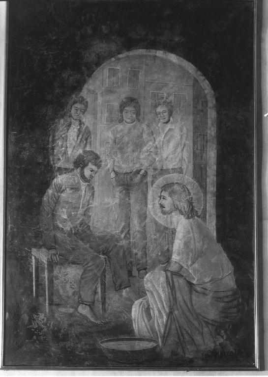 Cristo lava i piedi degli apostoli (dipinto) di Quarati O (terzo quarto sec. XX)