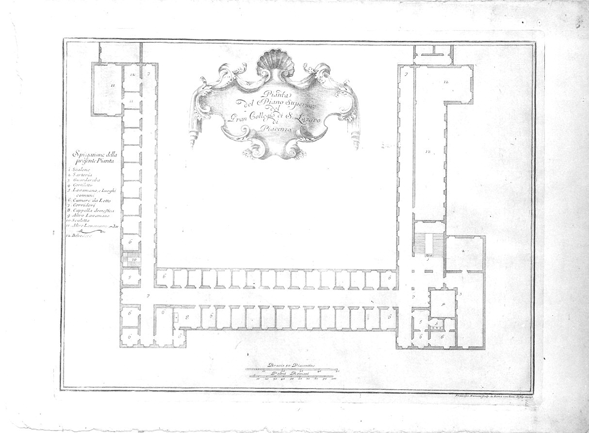 Pianta del piano superiore del Collegio di S. Lazzaro (stampa) di Mazzoni Francesco (sec. XVIII)