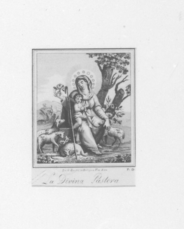 Madonna con Bambino (stampa) di F. D (sec. XIX)