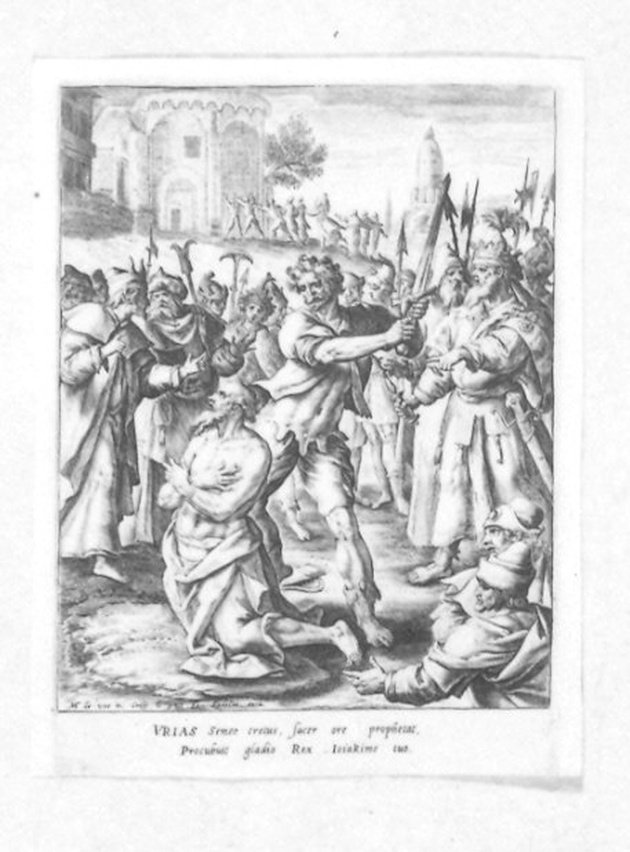 Martirio d'Uria (stampa) di De Passe Crispino, De Vos Martin (sec. XVII)