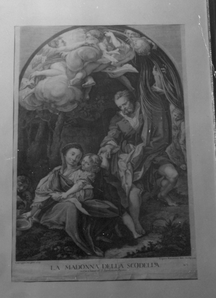 Madonna della Scodella, riposo durante il ritorno dall'Egitto (stampa) di Ravenet Simon Francois, Allegri Antonio detto Correggio (sec. XVIII)