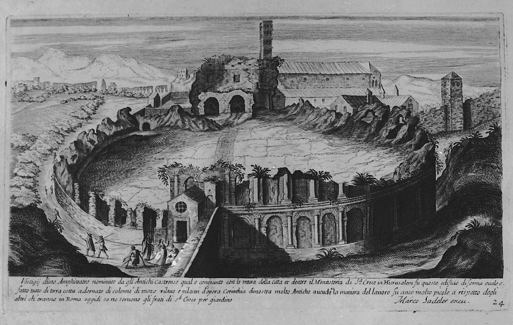 Veduta dell'Anfiteatro Castrense (stampa, serie) di Sadeler Egidius II, Sadeler Marcus Christoph (sec. XVII)